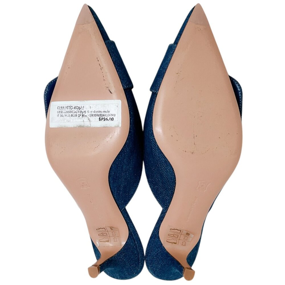 Gianvito Rossi Mid Blue Denim Portofino 55 Mules - Picture 7 of 8